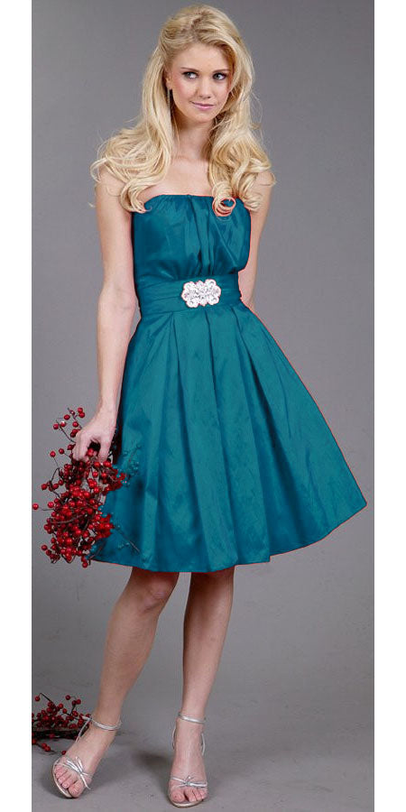 CLEARANCE - Cinderella Divine 5039 Knee Length Teal A-Line Dress (Size M)