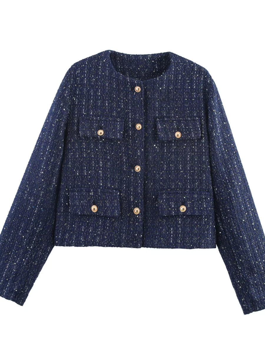 Tweed Button Up Cropped Outerwear