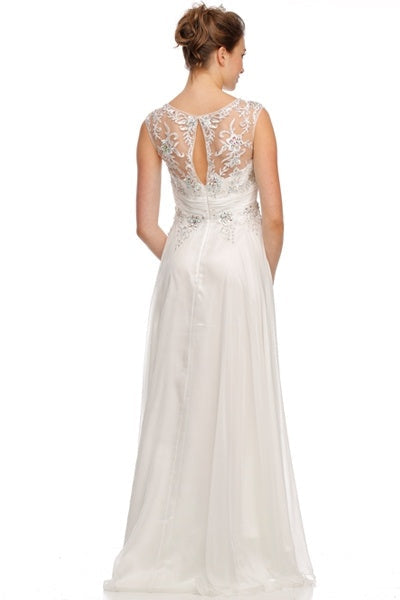 Juliet 552 Long Jewel Neckline Studded Bodice A-Line Gown