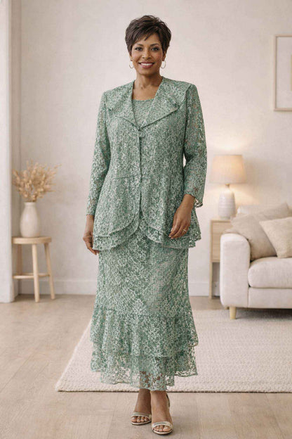 CLEARANCE - Hosanna 5616 Modest 3-Piece Set Ankle Length Lace Pink Dress (Size XL)