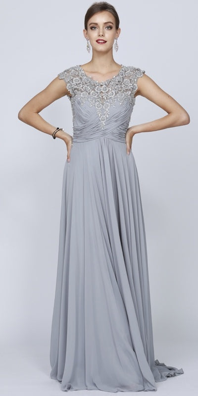 Juliet 585 A-Line Gown Cap Sleeve Empire Waist Full Length