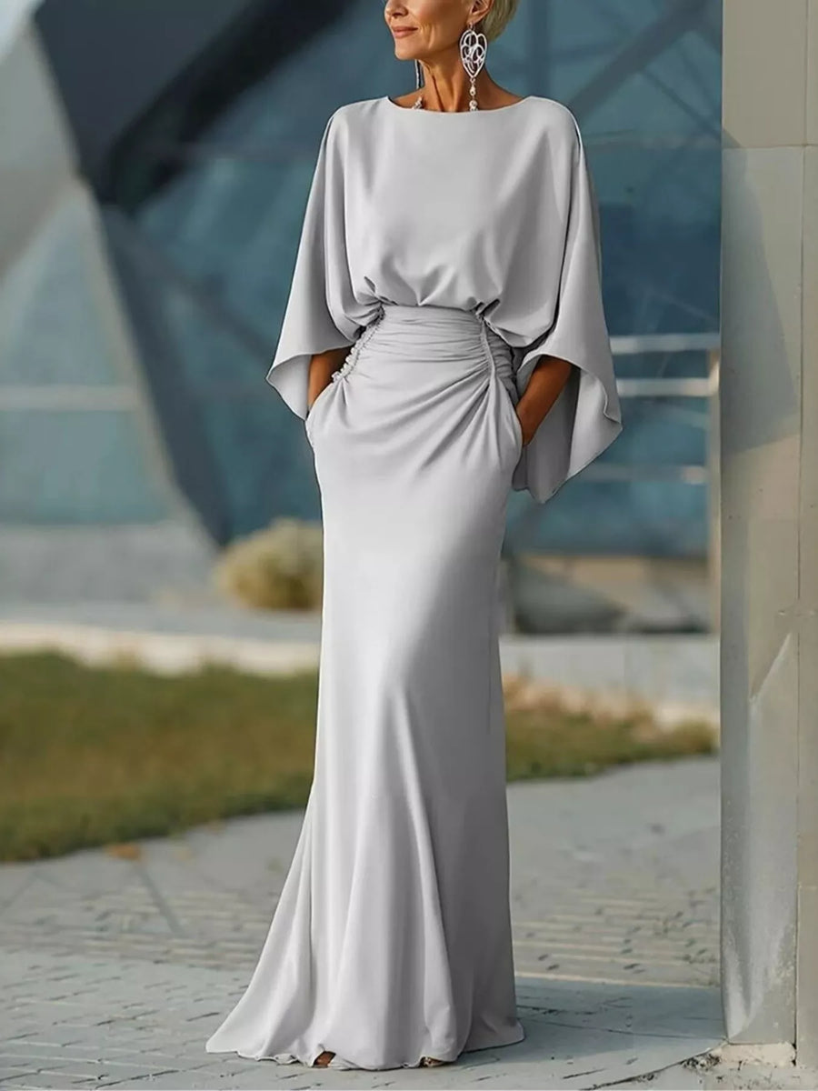 Batwing Sleeve Ruched Maxi Dress
