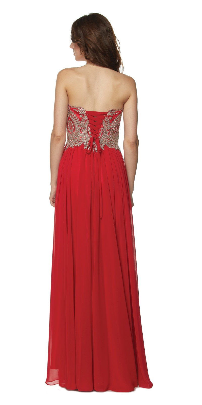 Vestido largo de fiesta Juliet 608 con corpiño bordado y espalda con cordones