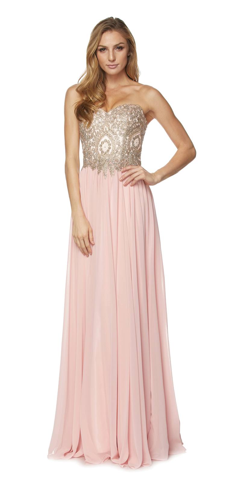 Vestido largo de fiesta Juliet 608 con corpiño bordado y espalda con cordones