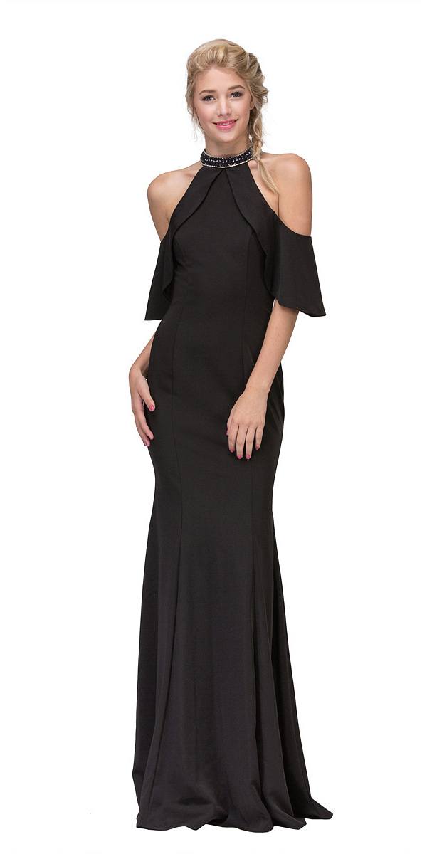 CLEARANCE - Eureka 6110 Cold Shoulder High Neckline Mermaid Gown (Size XS)