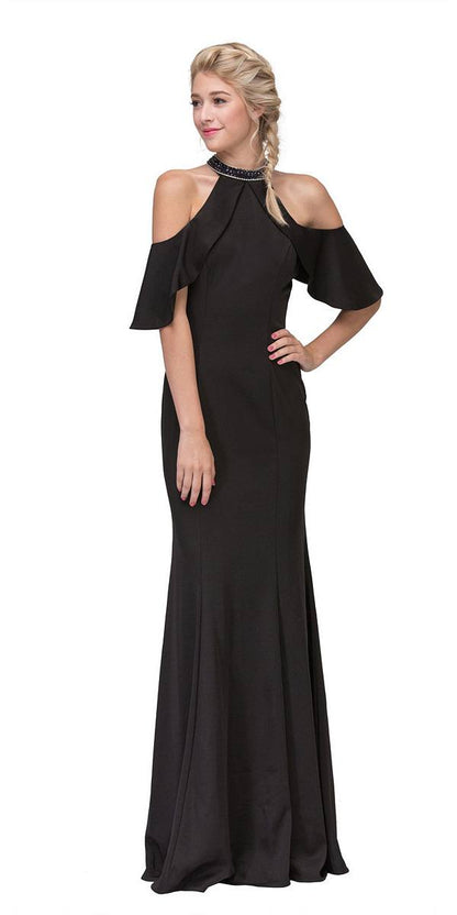 CLEARANCE - Eureka 6110 Cold Shoulder High Neckline Mermaid Gown (Size XS)