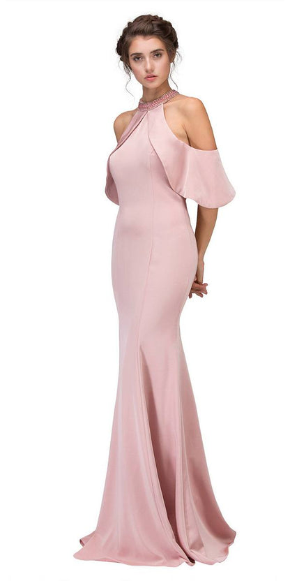 CLEARANCE - Eureka 6110 Cold Shoulder High Neckline Mermaid Gown (Size XS)