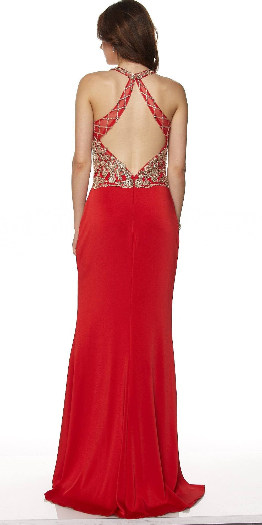 Juliet 614 Sexy Floor Length Formal Gown Cut Out Back Slit