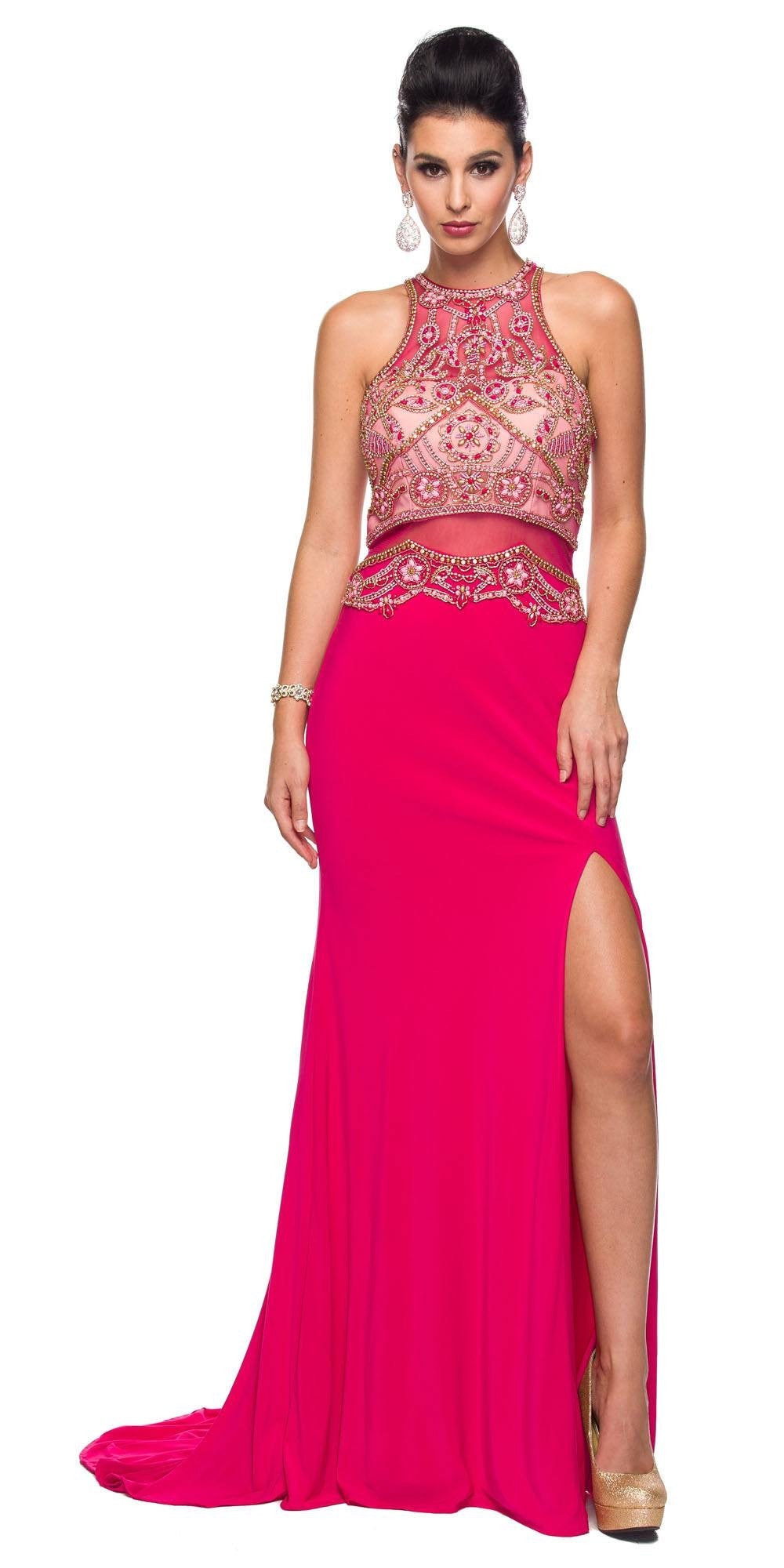 Vestido de noche Juliet 617 con corpiño adornado y cintura transparente