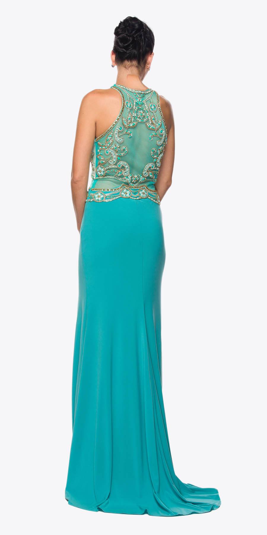Vestido de noche Juliet 617 con corpiño adornado y cintura transparente