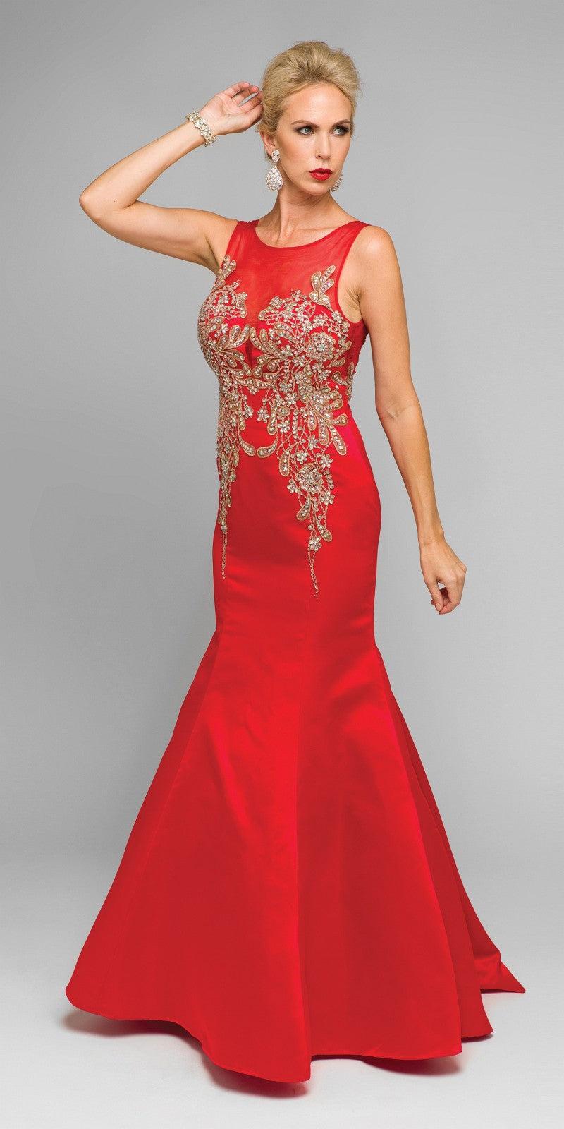 Juliet 623 Trumpet Style Gown with Applique Beading