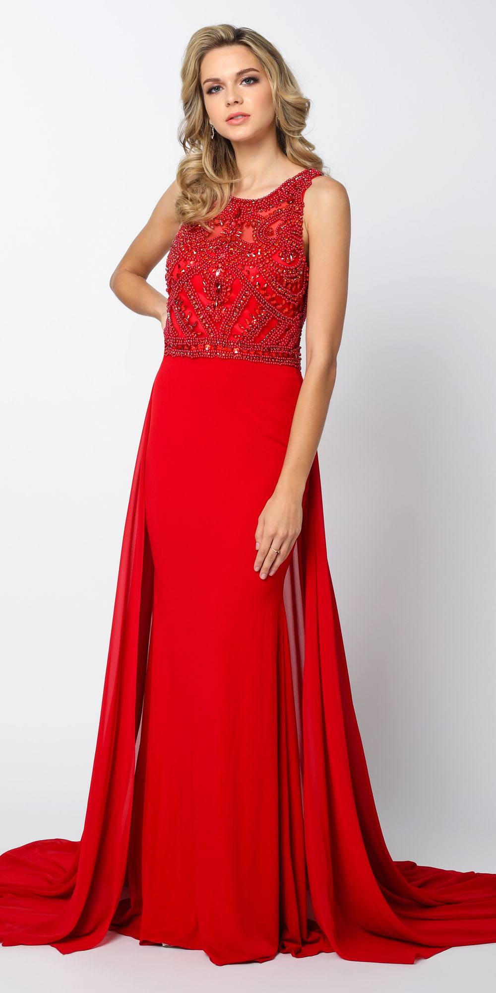 Juliet 628 Embellished Bodice Fit and Flare Prom Gown with Train