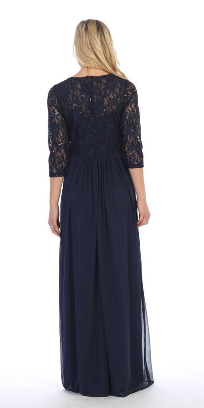 CLEARANCE - Celavie 6305L Three-Quarter Length Lace Sleeve Dress A-line (Size M)