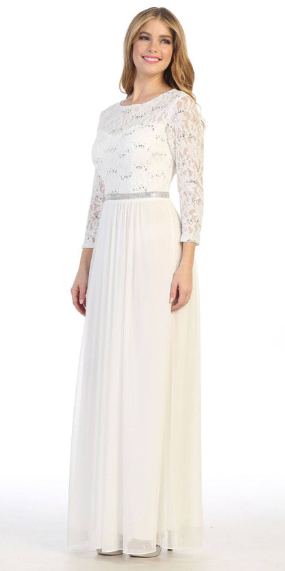 CLEARANCE - Celavie 6305L Three-Quarter Length Lace Sleeve Dress A-line (Size M)