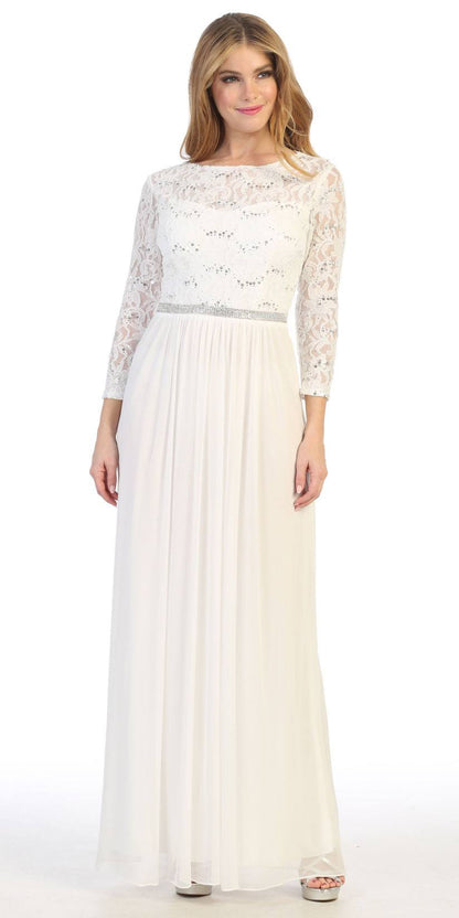 CLEARANCE - Celavie 6305L Three-Quarter Length Lace Sleeve Dress A-line (Size M)