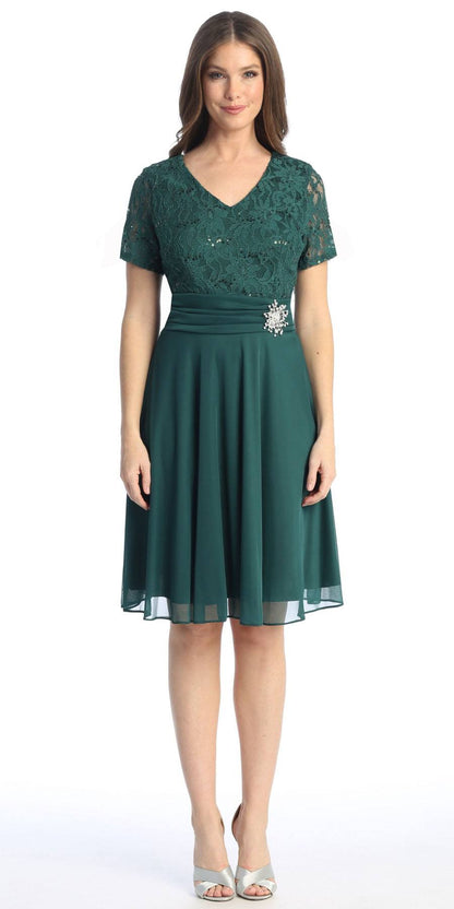CLEARANCE - Celavie 6320S Knee Length Dress With Short Sleeves (Size L)