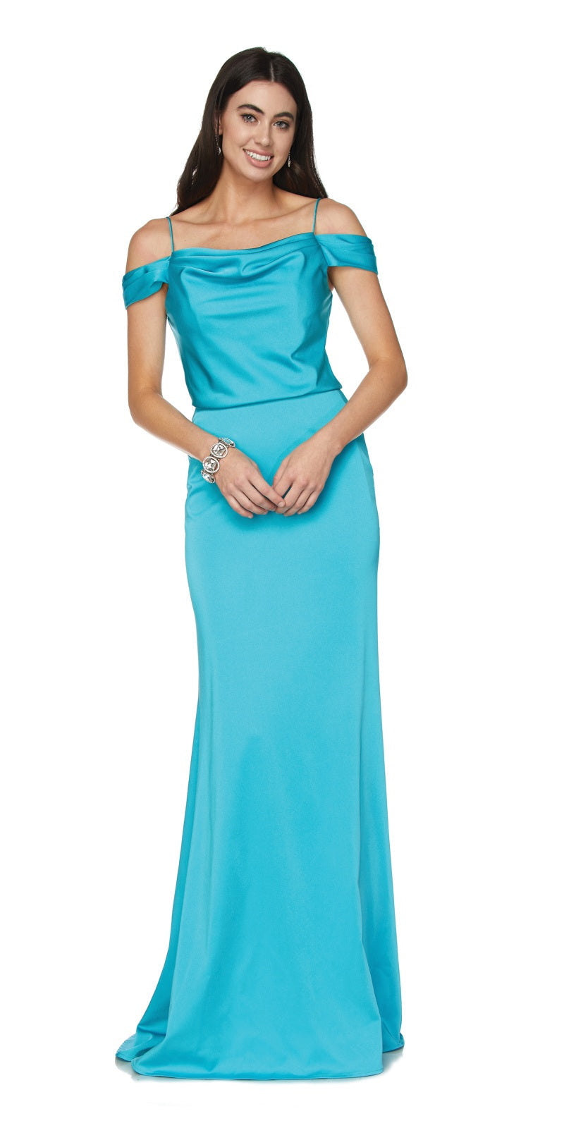 Juliet 641 Vestido largo con hombros descubiertos y tirantes finos
