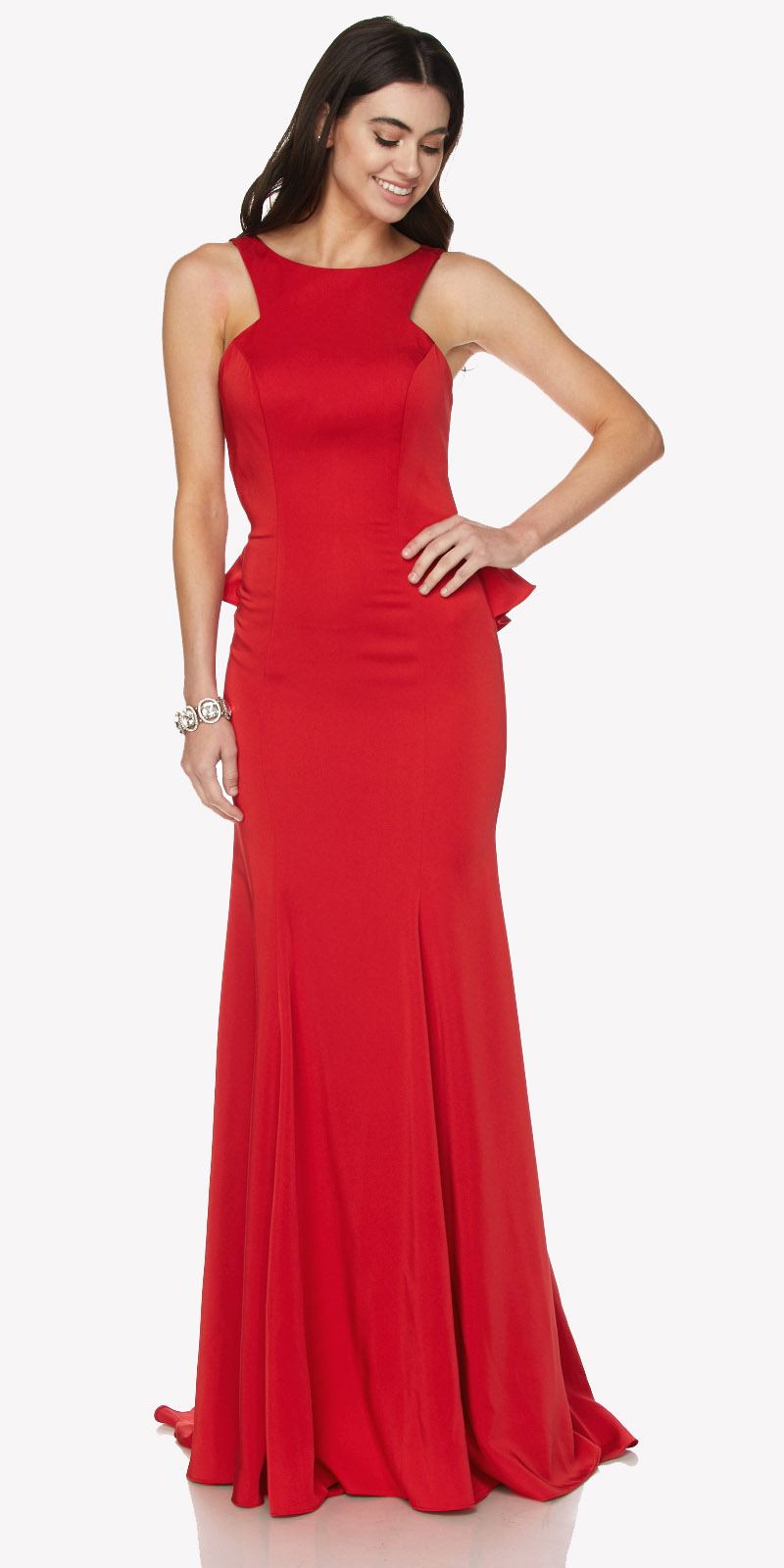 Vestido de Noche Ajustado y con Vuelo Juliet 645 con Espalda Recortada y Volantes