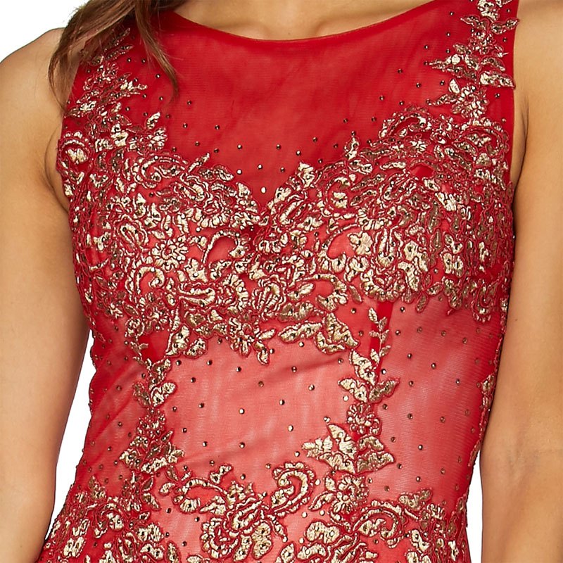 Juliet 656 Sleeveless Appliqued Mermaid Gown Godets and Train