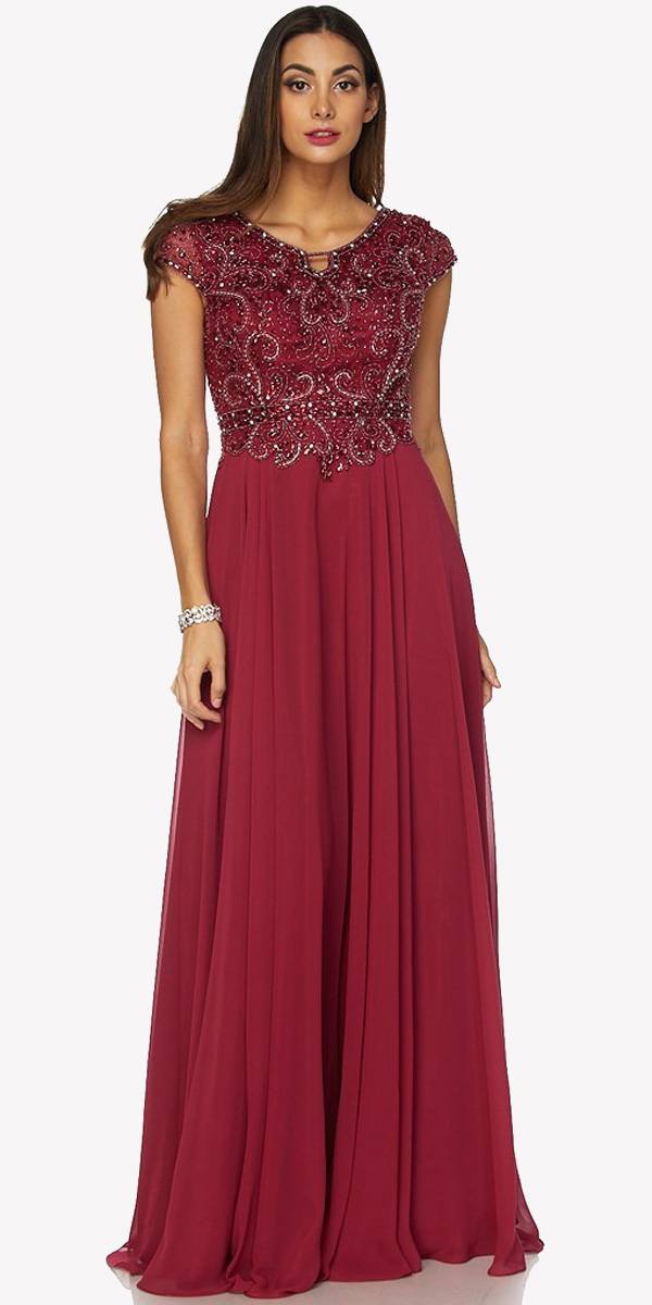 Vestido Largo Acampanado con Escote Corazón sin Mangas con Cuentas Juliet 657