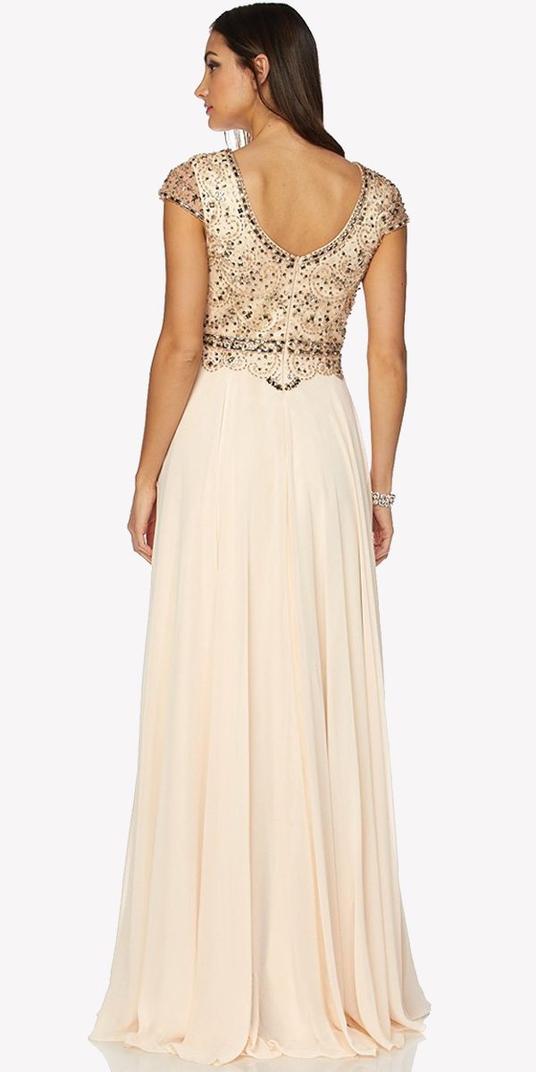 Vestido Largo Acampanado con Escote Corazón sin Mangas con Cuentas Juliet 657