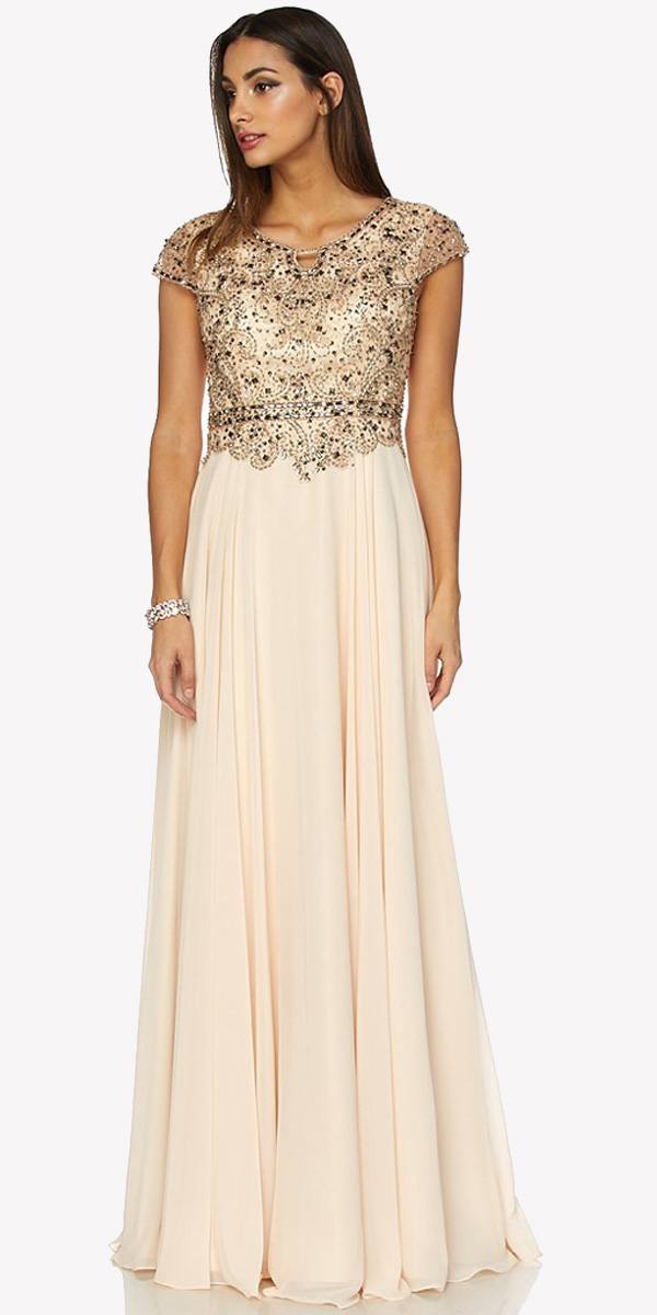 Vestido Largo Acampanado con Escote Corazón sin Mangas con Cuentas Juliet 657
