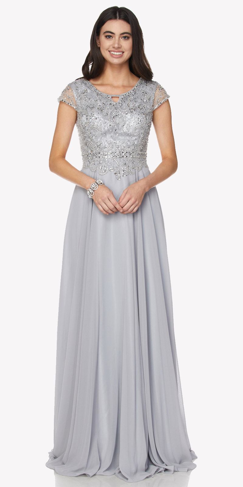 Vestido Largo Acampanado con Escote Corazón sin Mangas con Cuentas Juliet 657