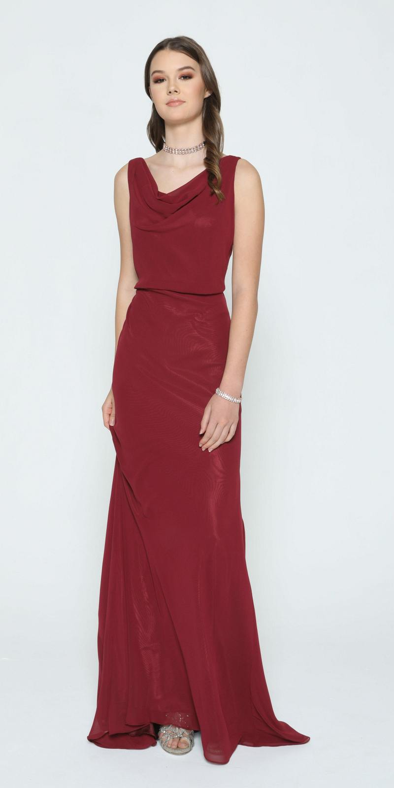Juliet 670 Floor Length Formal Dress with Cowl Neckline