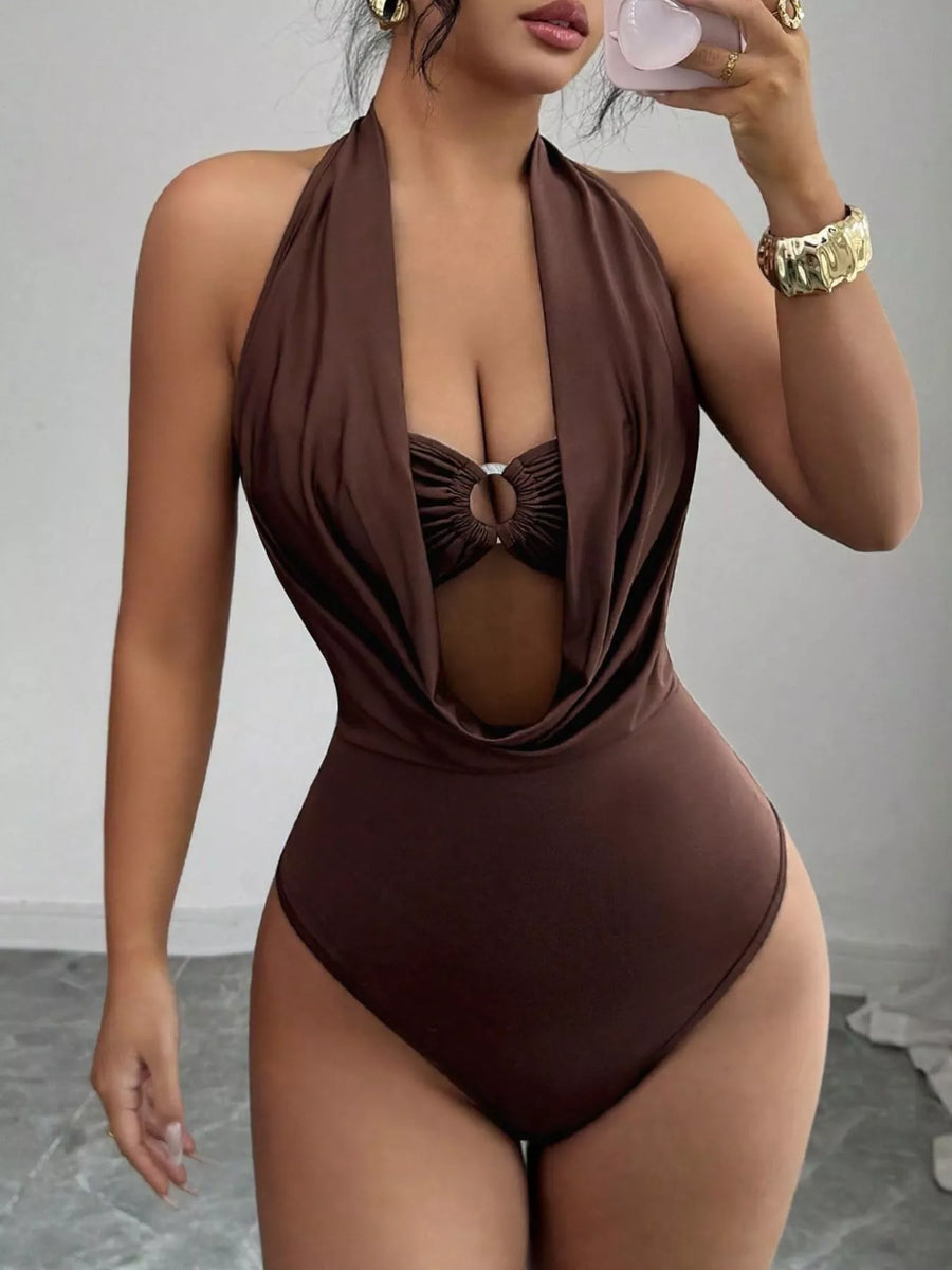 Halter Neck Ruched  Detail Bodysuit