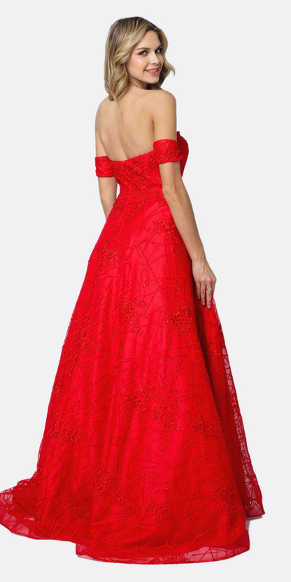 Juliet 692 Long Embroidered Lace Ball Gown Dress With Arm Band