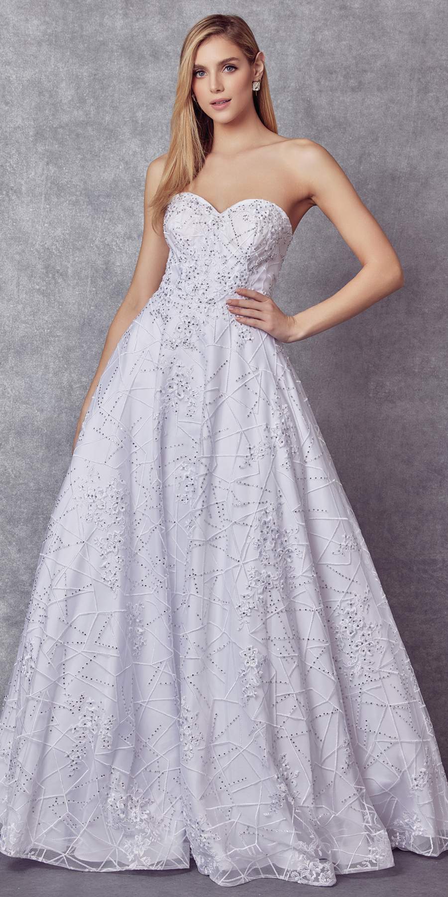 Juliet 692 Long Embroidered Lace Ball Gown Dress With Arm Band