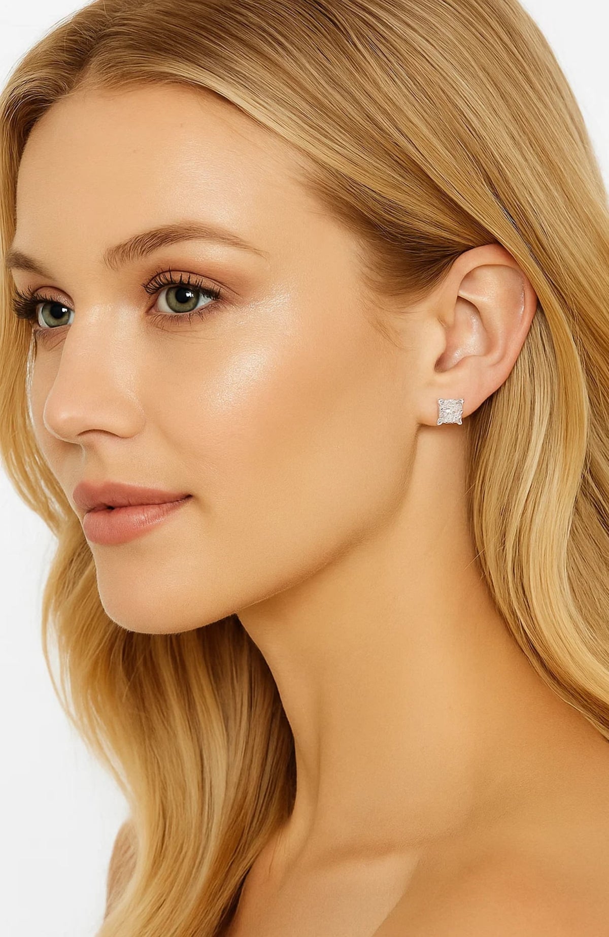 Half Carat Princess Cut Cubic Zirconia Stud Earrings