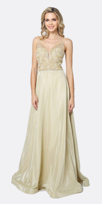 Juliet 699 Metallic Glitter Dress Embellished Bodice V-Neck Sleeveless