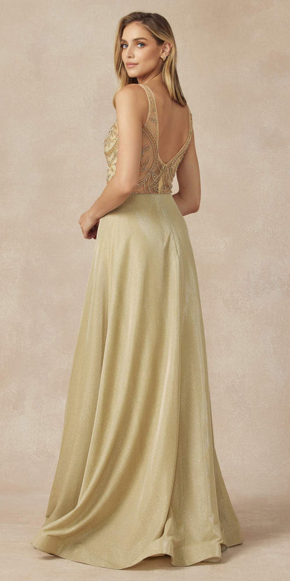 Juliet 699 Metallic Glitter Dress Embellished Bodice V-Neck Sleeveless