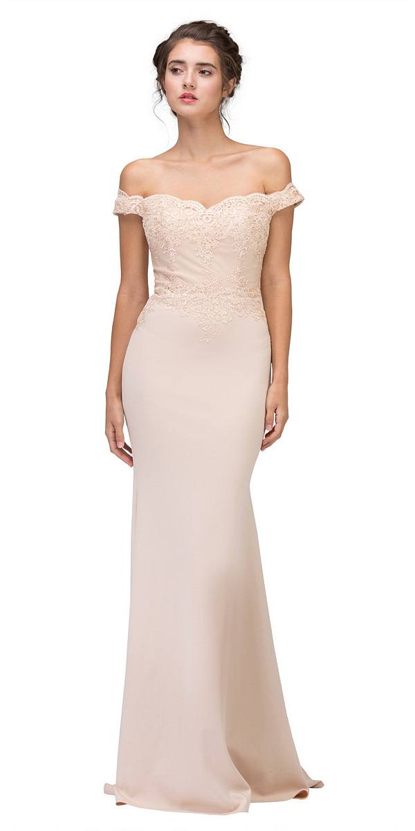 CLEARANCE - Eureka 7100 Lace Appliqued Bodice Long Dress Off-Shoulder (Size 2XL)
