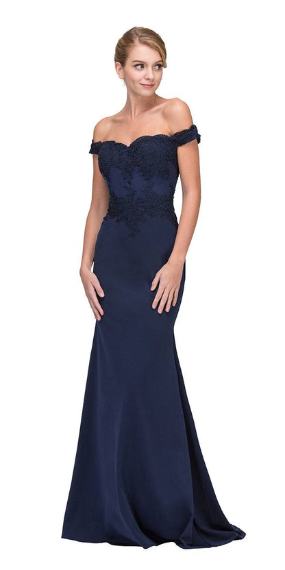 CLEARANCE - Eureka 7100 Lace Appliqued Bodice Long Dress Off-Shoulder (Size S)