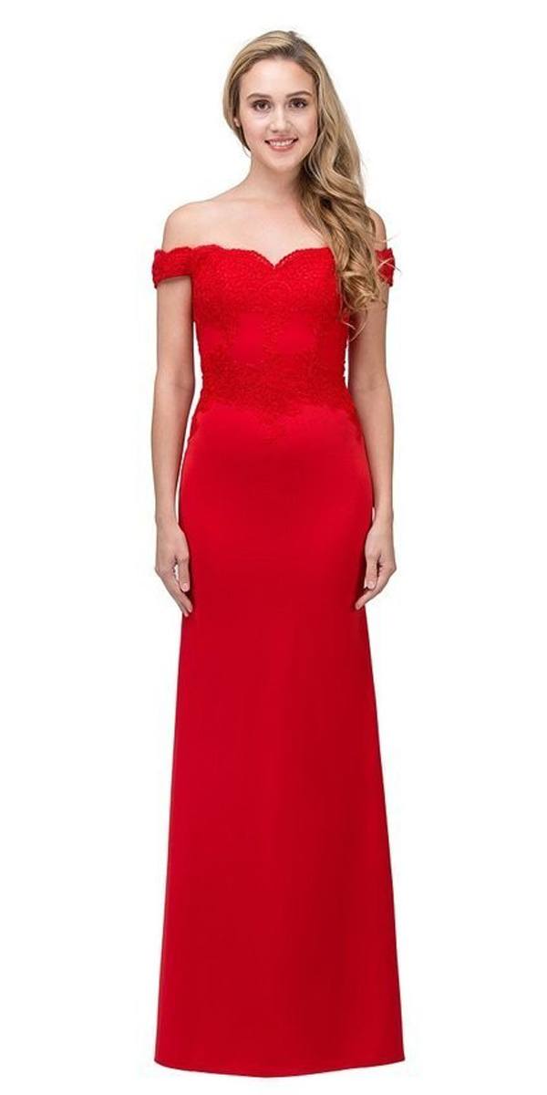 CLEARANCE - Eureka 7100 Lace Appliqued Bodice Long Dress Off-Shoulder (Size 2XL)