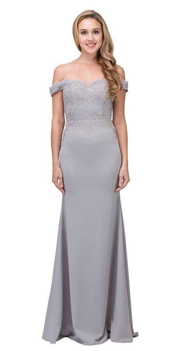 CLEARANCE - Eureka 7100 Lace Appliqued Bodice Long Dress Off-Shoulder (Size 2XL)