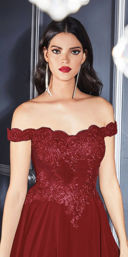 Cinderella Divine 7258 Off The Shoulder Long Gown