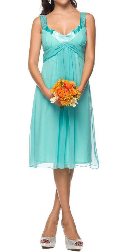 CLEARANCE - Juliet 732 Chiffon Dress Knee Length Rhinestones Straps Gown (Size L)