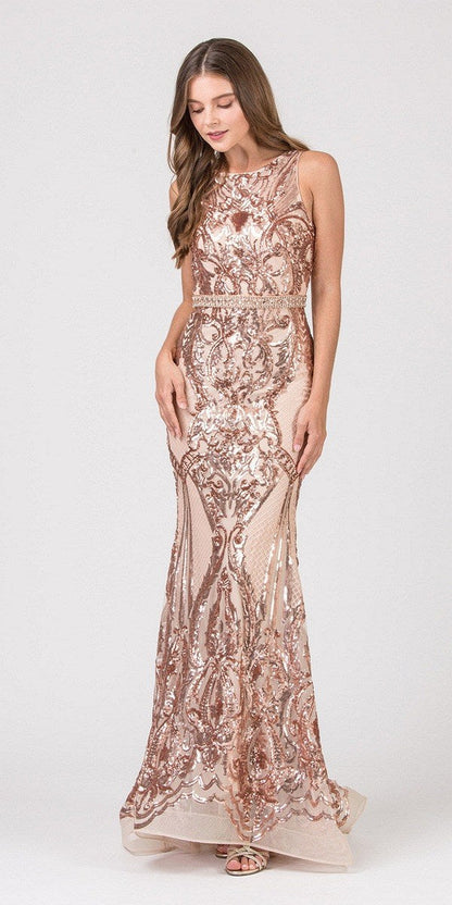 CLEARANCE - Eureka 7335 Sequins Mermaid Formal Gown Keyhole Back (Size L)