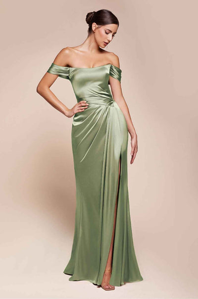 Ladivine 7452 Dress Off the Shoulder Lace Up Corset Satin Gown