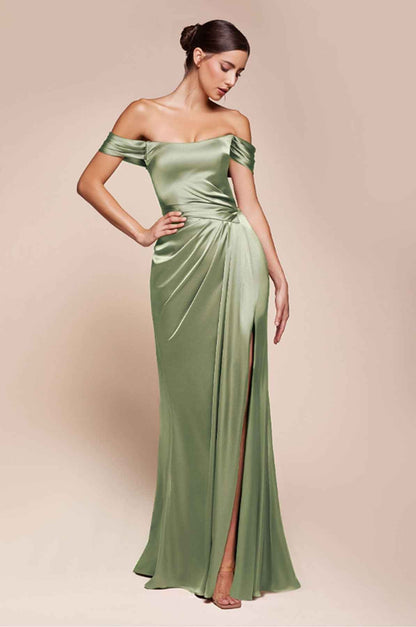 Ladivine 7452 Dress Off the Shoulder Lace Up Corset Satin Gown