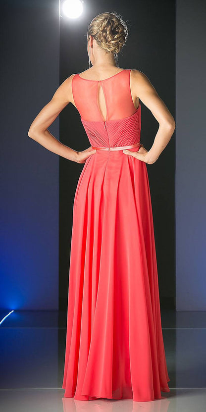 Cinderella Divine 7458 Illusion Sweetheart Long Chiffon Dress