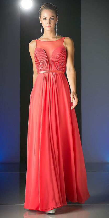 Cinderella Divine 7458 Illusion Sweetheart Long Chiffon Dress