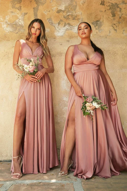 Cinderella Divine 7469W Long Formal A-Line Satin Dress