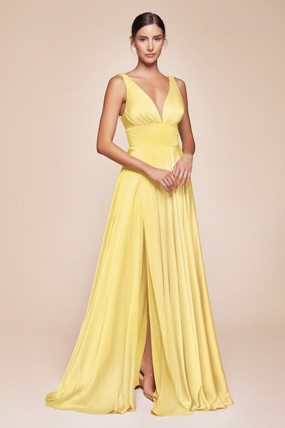 Cinderella Divine 7469 Floor Length Satin Formal V-Neckline Dress