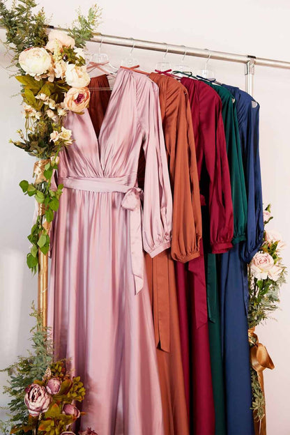 Cinderella Divine 7475 Long Split Blouson Sleeve Formal Dress Thigh Split