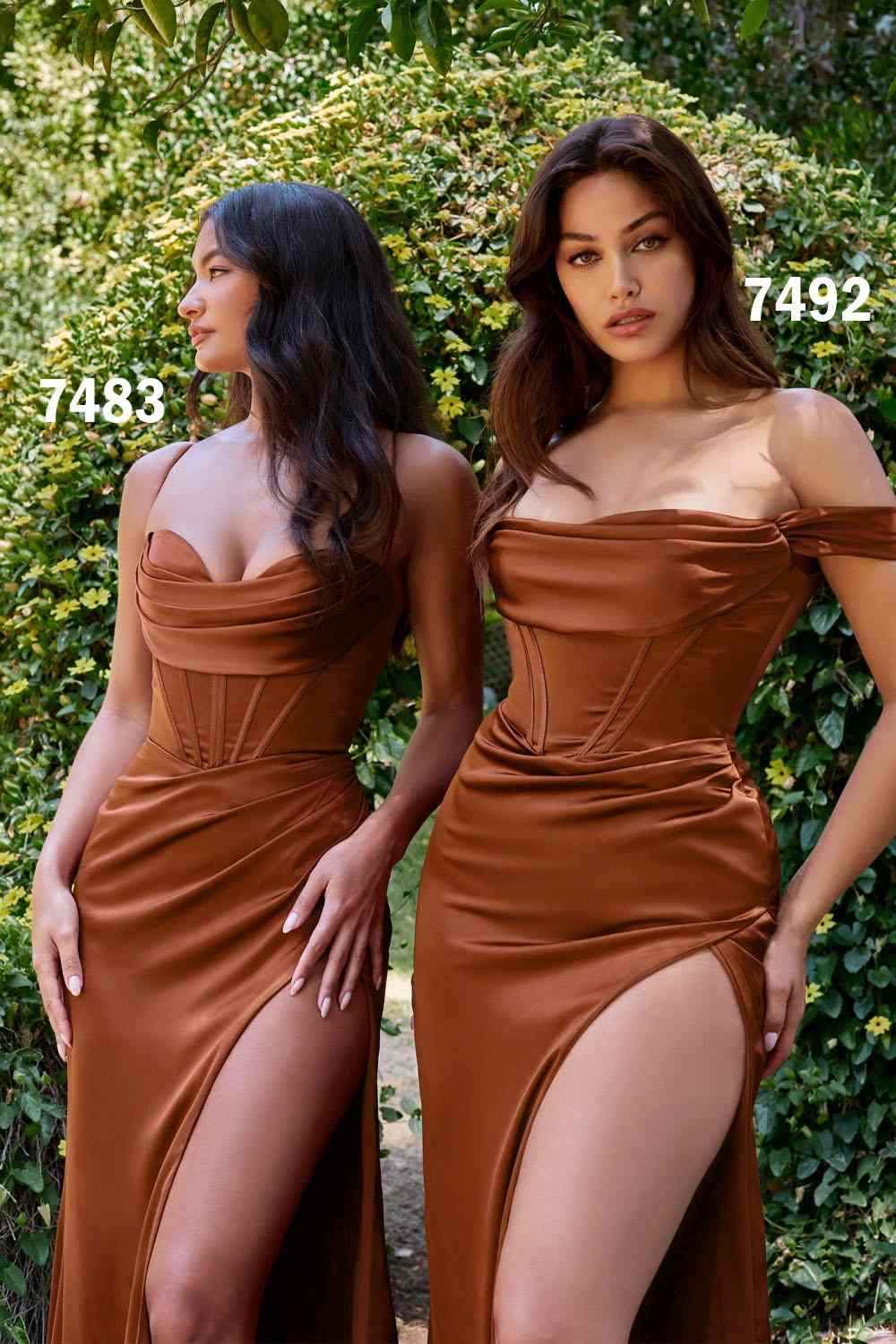 Vestido de satén con corsé y hombros descubiertos Cinderella Divine 7492