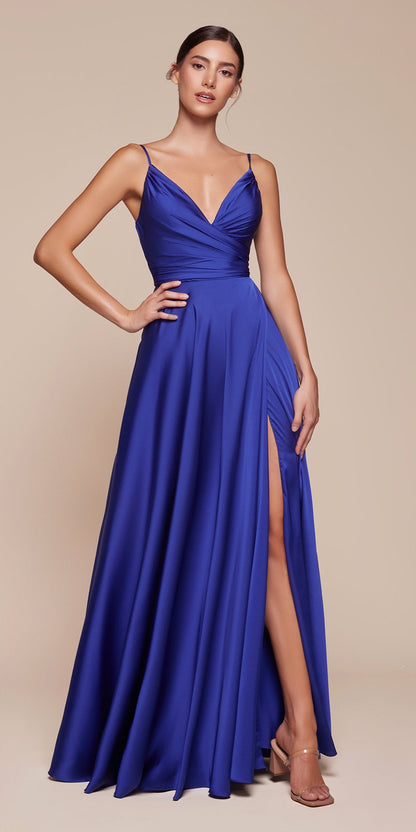Cinderella Divine 7485C Sweetheart Neckline Soft Satin A-Line Formal Dress